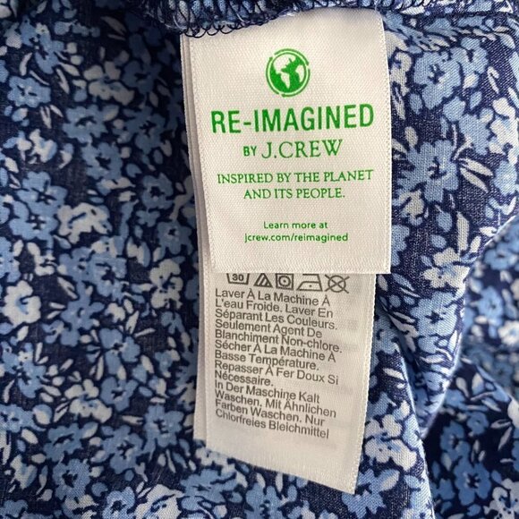 J. Crew Peasant Top Floral Printed Ruffle Trim‎ Small Blue Cotton NWT TP-2449 - Picture 7 of 9
